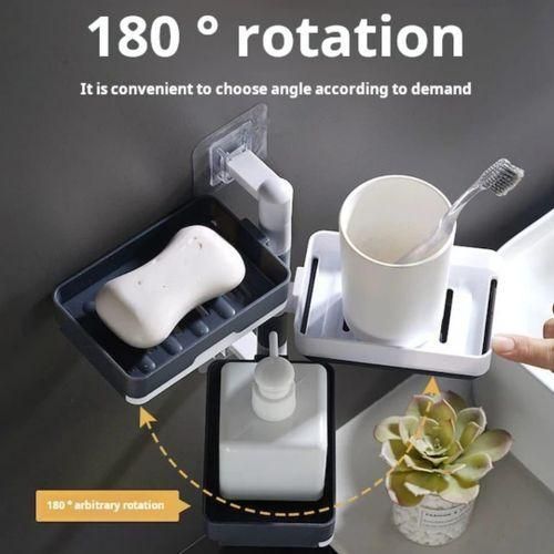 Rotating Drain Soap Holder Bathroom Rack Wall Soap Box Holder Drilling-Free Soap Holder Wall Mounted Soap Organizer Soap Case
