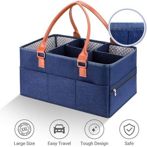Large Portable Nappy Storage Basket with Detachable Divider, Felt Fabric Baby Diaper Caddy, Navy, for Nursery and Travel
