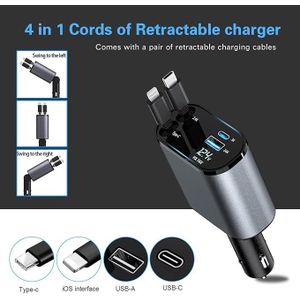 4 in 1 Retractable Super Fast Car Charger with Dual USB ports & LED Display.