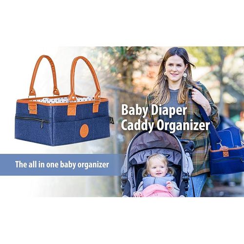 Baby Diaper Caddy Organizer Large Tote - Baby Diaper Organizer Caddy Perfect for Nursery Changing Table, New Born Shower, Car Storage Basket or Moving Room