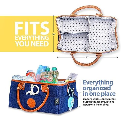 Large Portable Nappy Storage Basket with Detachable Divider, Felt Fabric Baby Diaper Caddy, Navy, for Nursery and Travel
