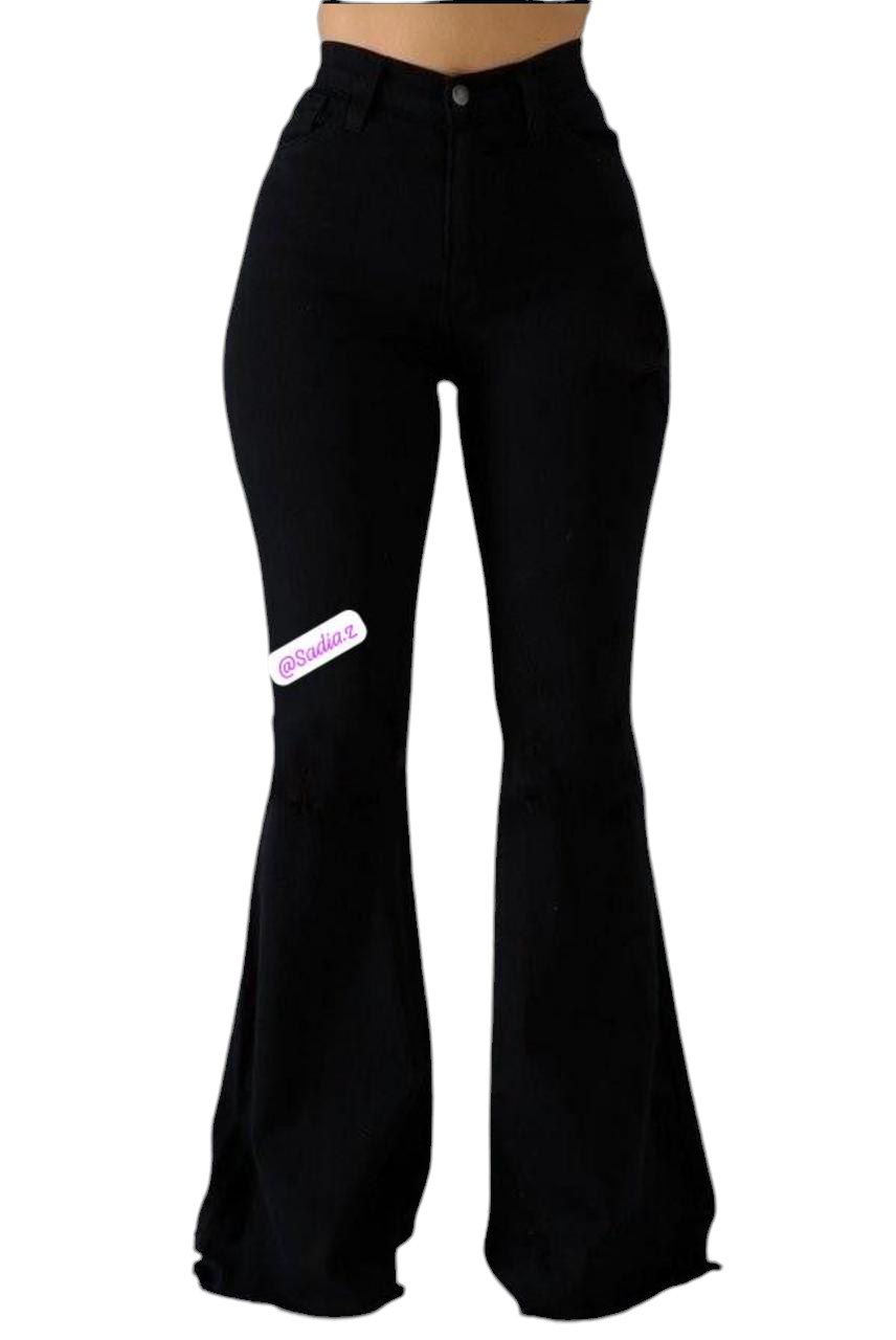 Fashion Black Hipster Flare Jeans Casual Wide Leg Pants