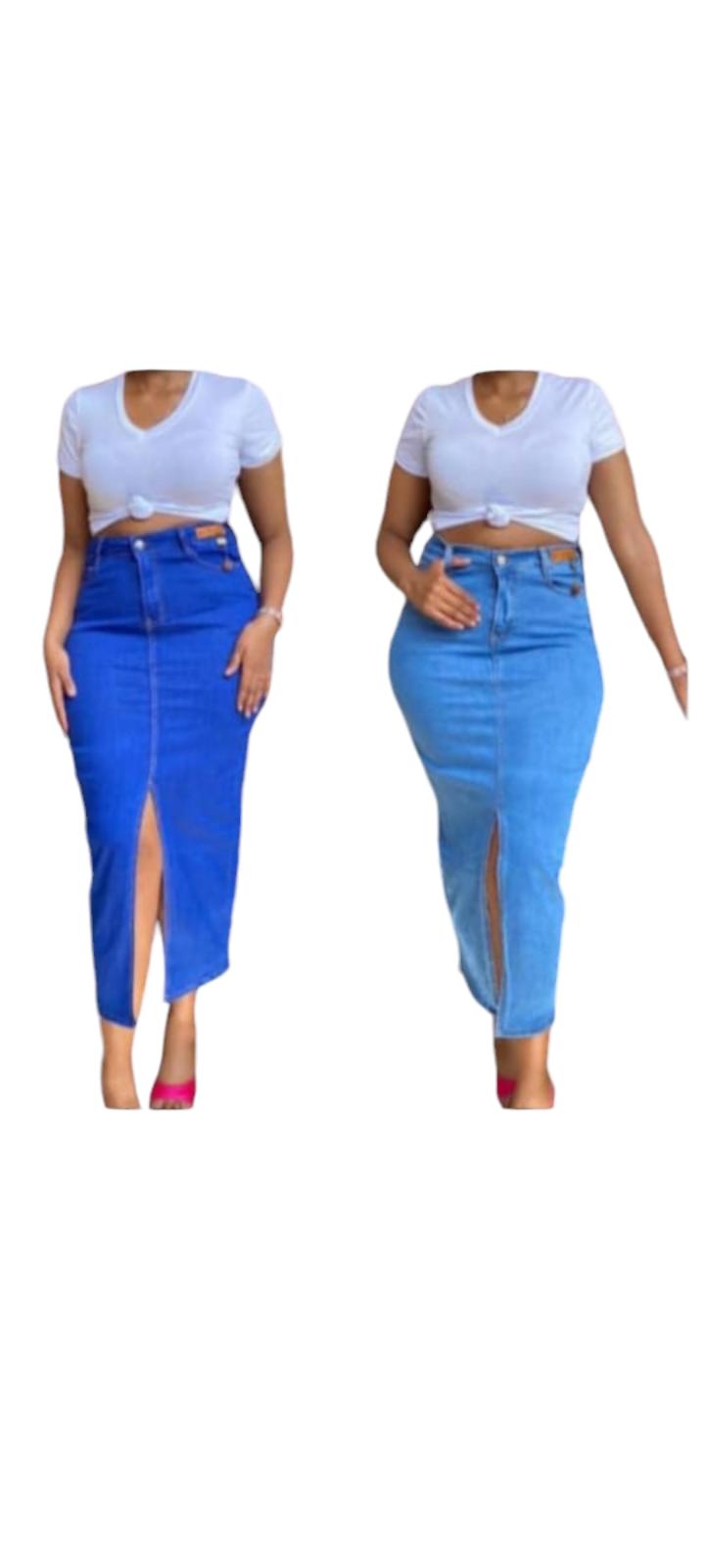 24 7 FASHION trendy Maxi Denim Skirt with a slit