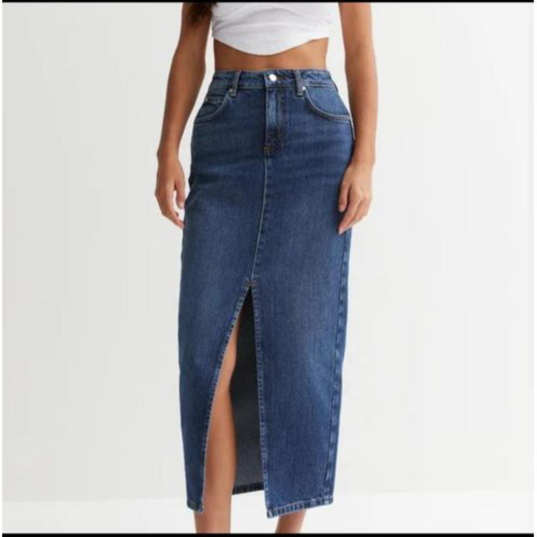 24 7 FASHION trendy Maxi Denim Skirt with a slit