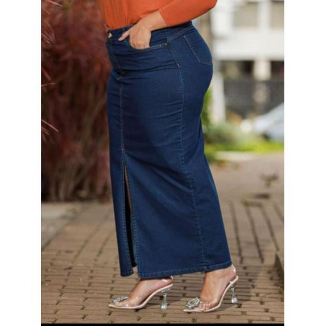 24 7 FASHION trendy Maxi Denim Skirt with a slit