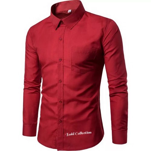 2pcs Fashion Mens Solid Long Sleeve Dress Shirts Maroon and white