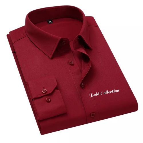 2pcs Fashion Mens Solid Long Sleeve Dress Shirts Maroon and white