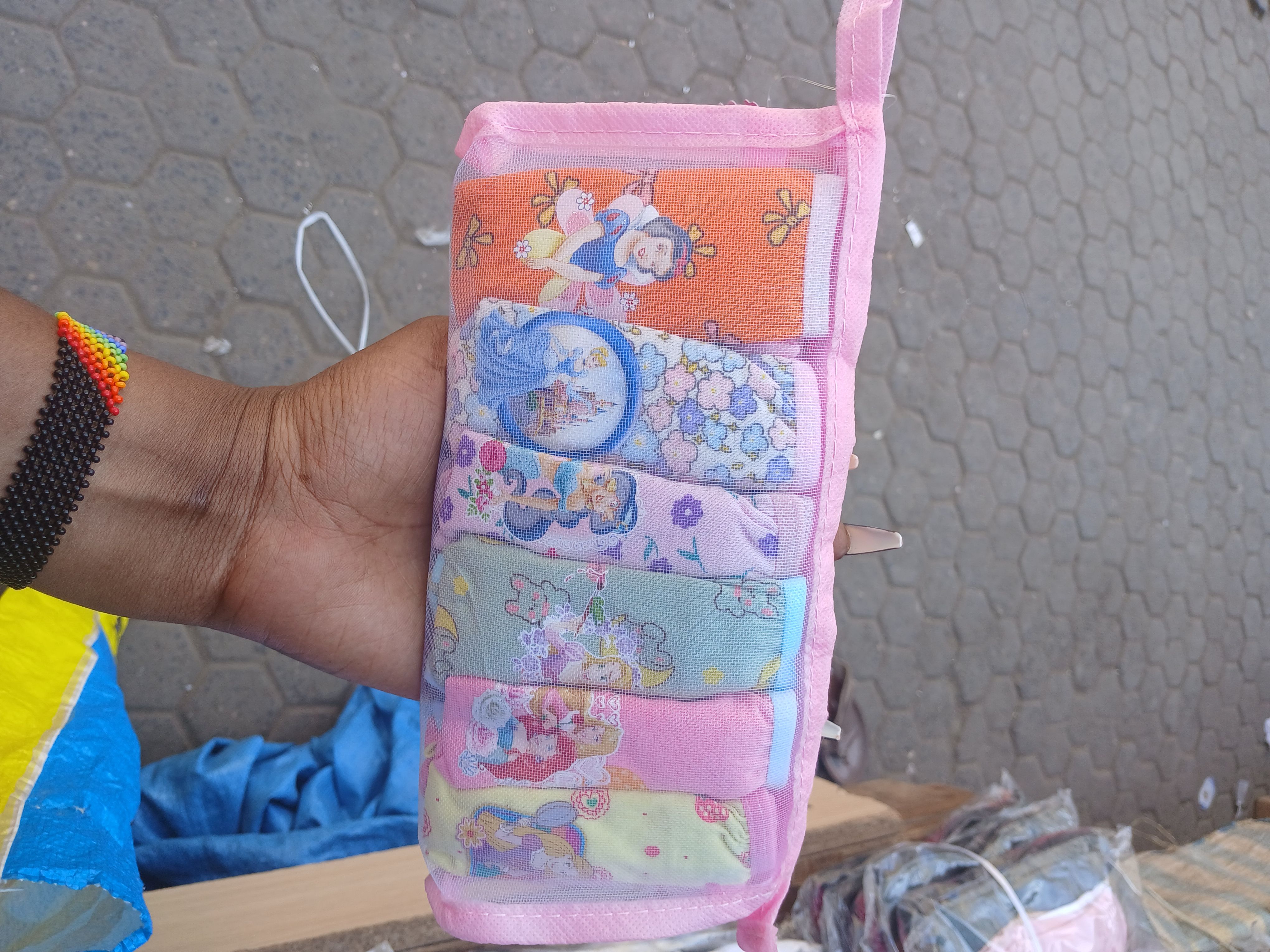 6Pcs Cotton Children Girls Underwear with cartoons and a cutd bag