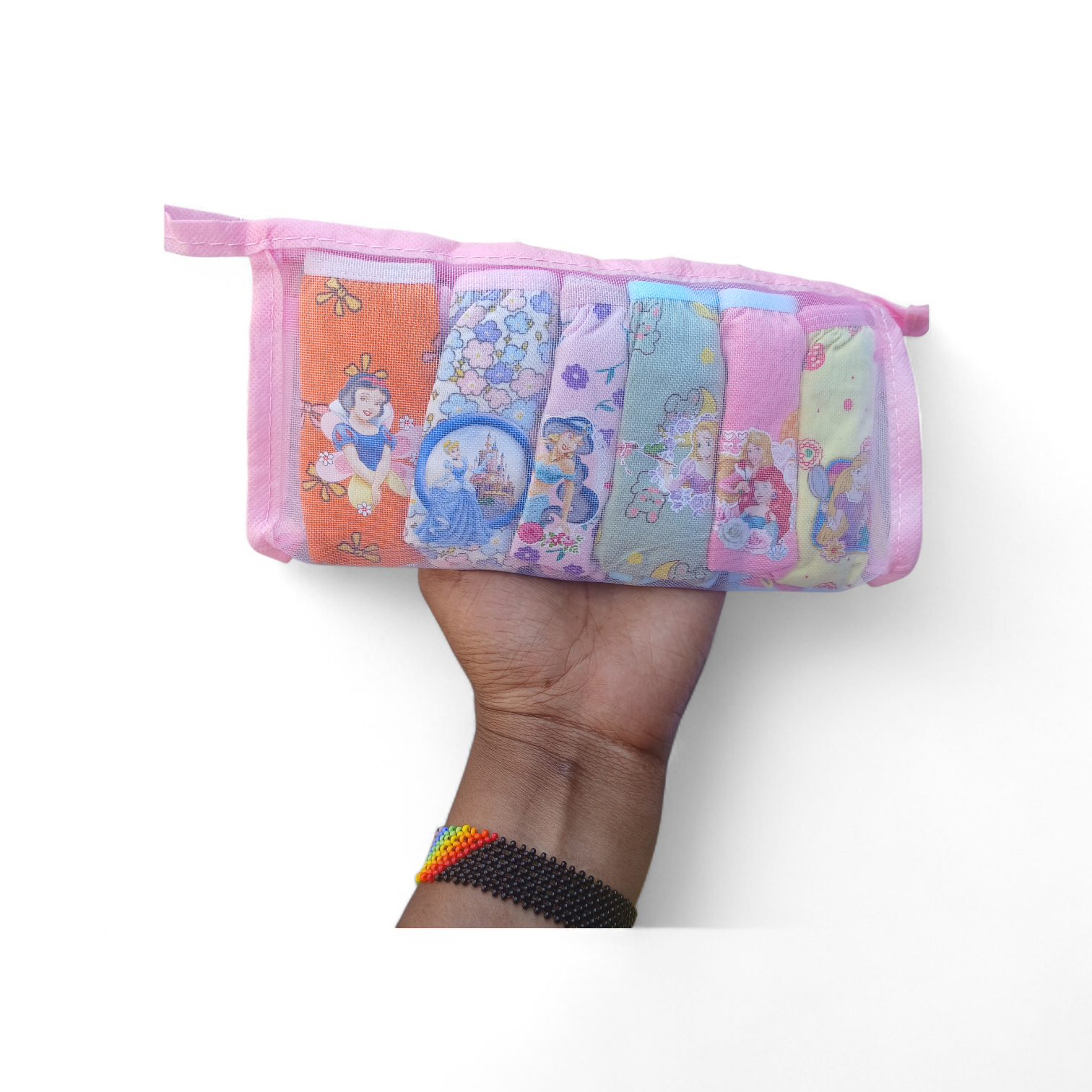 6Pcs Cotton Children Girls Underwear with cartoons and a cutd bag