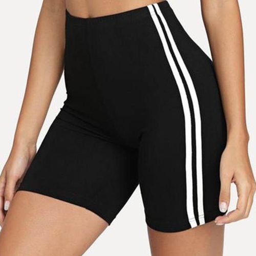 Stripped Highwaist Soft Cotton Stretch Ladies Biker Short Tight