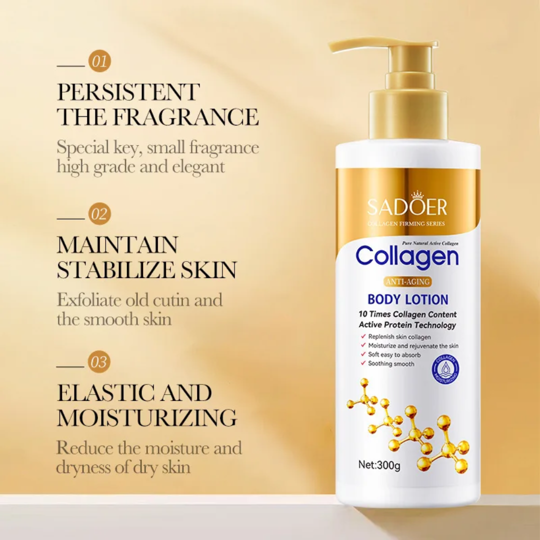 SADOER Collagen Body, Hand & Neck Lotion 10X More Youthful Skin! Say goodbye to wrinkles & dryness. Achieve smooth, firm, glowing skin with our best-selling anti-aging formula Moisturizing antiwrinkle