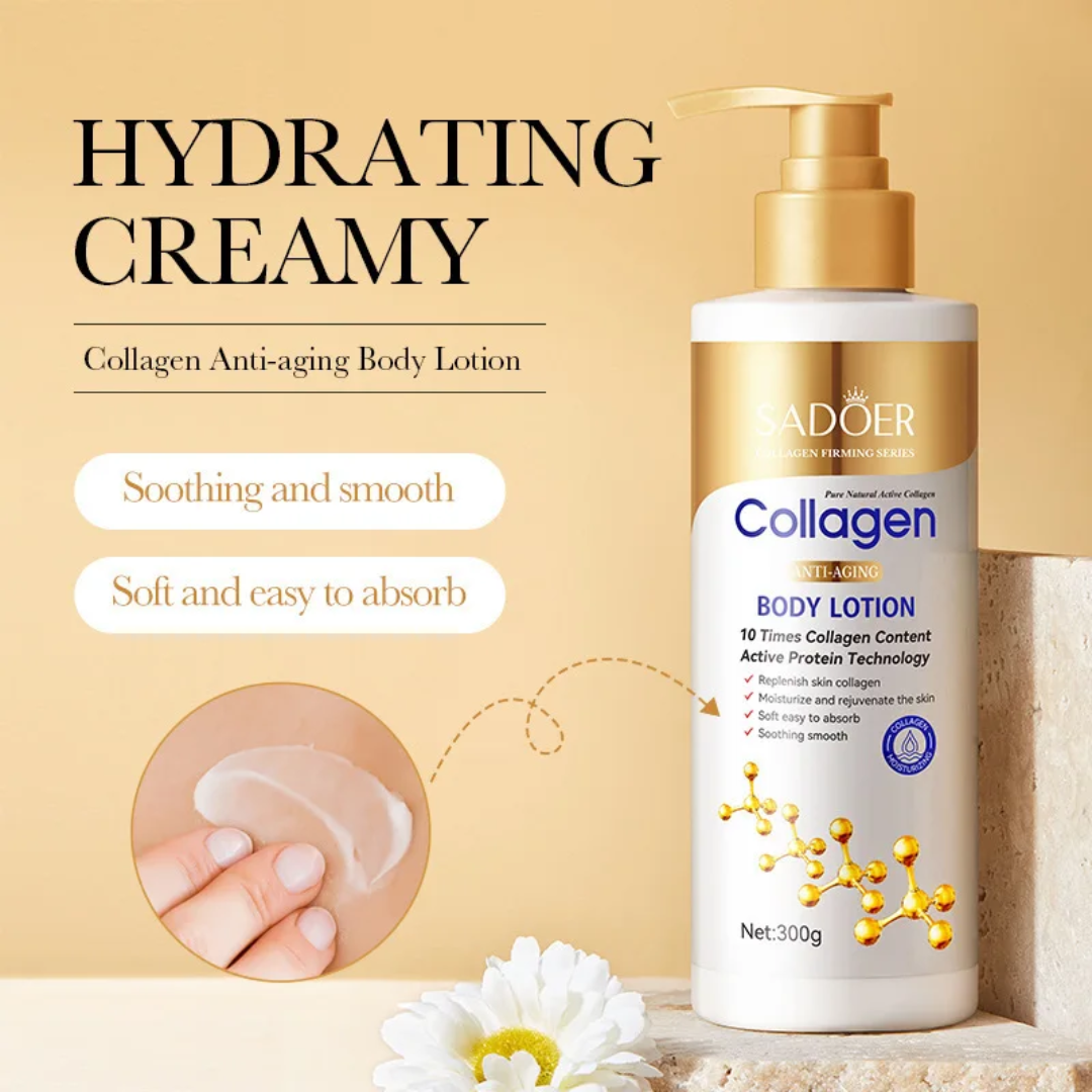 SADOER Collagen Body, Hand & Neck Lotion 10X More Youthful Skin! Say goodbye to wrinkles & dryness. Achieve smooth, firm, glowing skin with our best-selling anti-aging formula Moisturizing antiwrinkle
