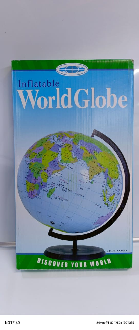 Inflatable world Globe Inflate and Rotate. size 35cmx20cm.