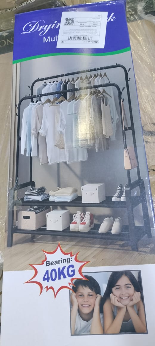 Multipurpose Double rod Hanger. Double Garment Rack Heavy Duty Metal Cloth Rail with 2 Bottom Shelf Coat Jacket Hanging Hanger Shoe Stand for Home, Hotel, Shop Wardrobe Space Organizer