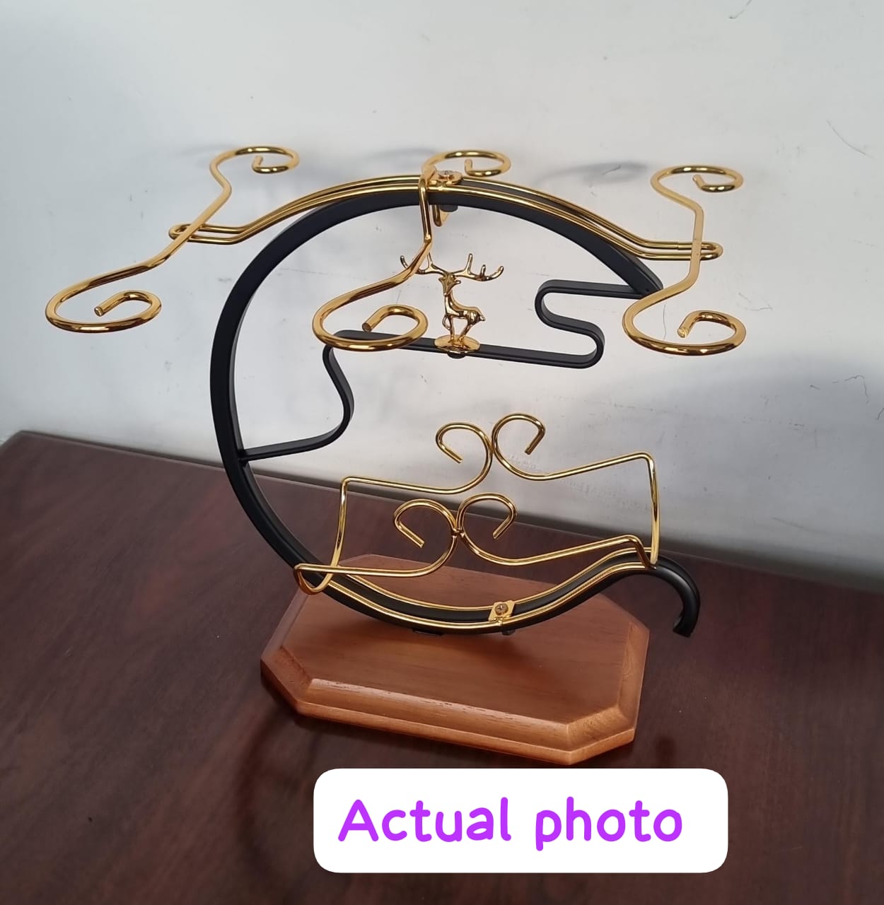 Golden deer wine set rack - 1 bottle slot, 6 wine glass slots
