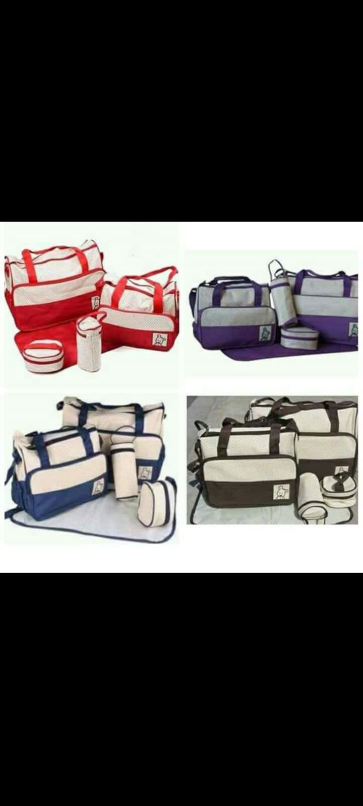 5 in 1 diaper bag 1 SET Bag Nappy Changing Pad Travel Mummy Bag Blue one sizeMade with top of the range synthetic material, a set of this Diaper bag contains 1 big bag, 1 medium sized bag, 1 ove