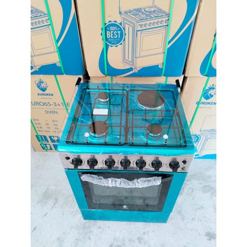 CLEARANCE OFFER Euroken 65×60 3G+1E Standing Cooker with Double Heater Oven, Timer, Light, Auto Ignition