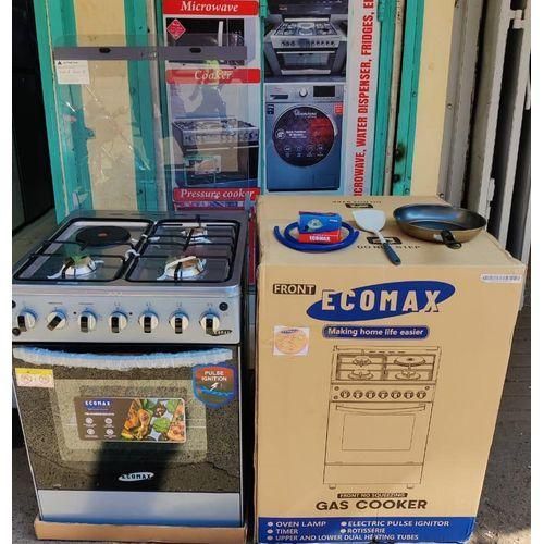 CLEARANCE OFFER Ecomax 50*55 Standing Cooker 3 + 1 With Free Gas Pipe, Spatula, Frying Pan, 13Kg Regulator & Clips