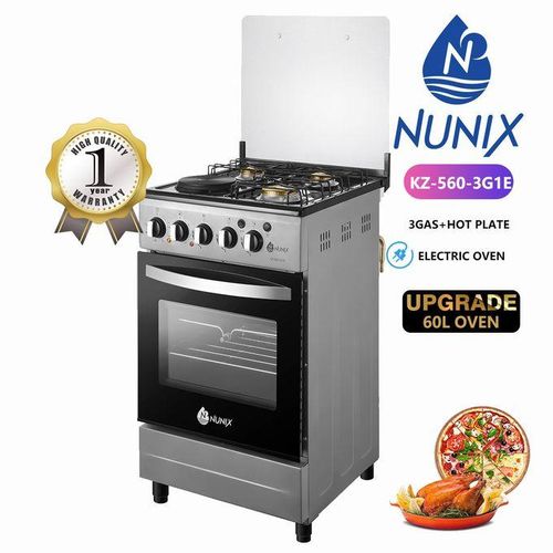 CLEARANCE OFFER Nunix 4-Burner Full Gas Cooker – 50x55cm Free Standing With Large 60L Oven