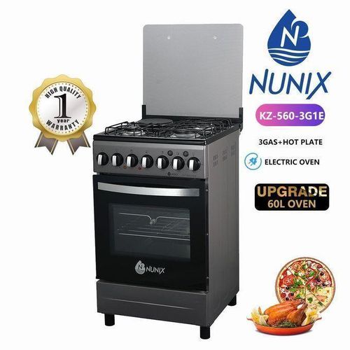 CLEARANCE OFFER Nunix Free Standing 3 Gas + 1 Electric Hotplate,Electric Oven Cooker With 2 Baking Trays