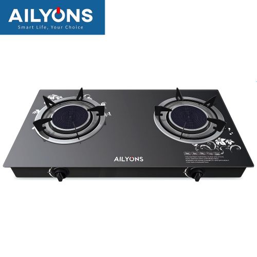 CLEARANCE OFFER AILYONS GS005A-1, 2 Burner Glass Top Gas Cooker & Infrared Double Burner