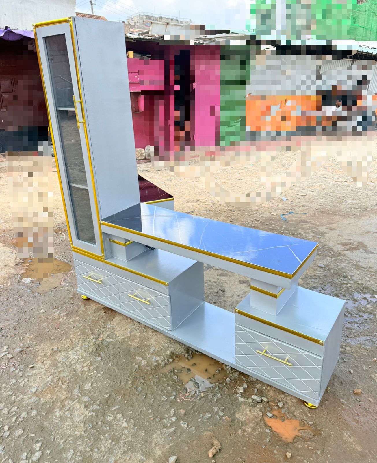CLEARANCE OFFER Executive tv stand with marble coating and shelf cabinet