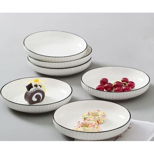 CLEARANCE OFFER 6pcs White Ceramic Plates with black ring boarder
