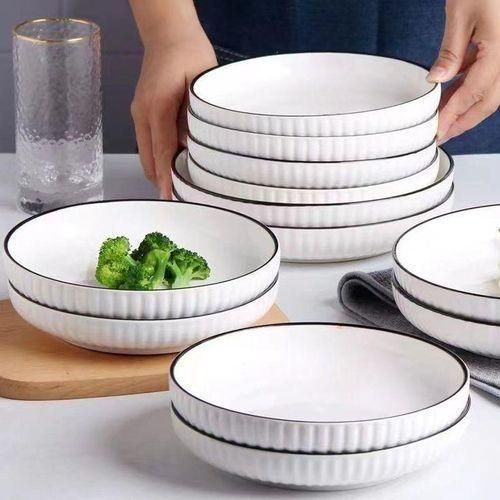 CLEARANCE OFFER 6pcs White Ceramic Plates with black ring boarder