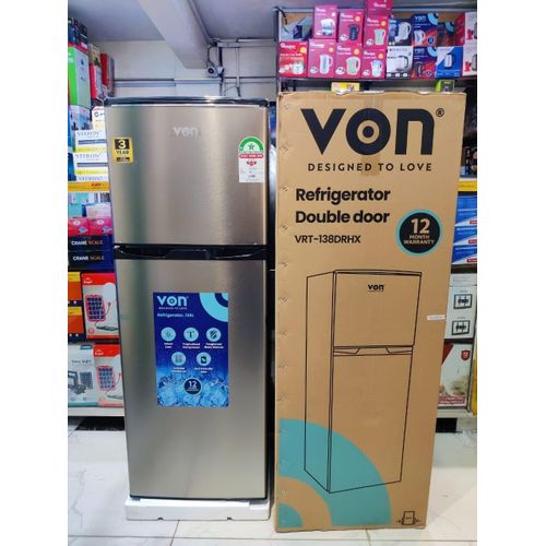 CLEARANCE OFFER VON 138L Double Door Fridge, Top Mount Freezer-