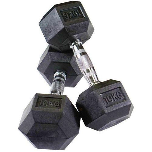 CLEARANCE OFFER 10kg Pair Fixed(Hexagon Shaped) Rubber Dumbbells