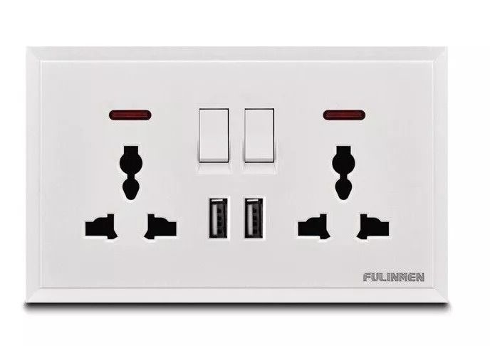 Double 13A Wall Plug Socket 2 Gang 2 USB Charger Port Universal UK EU USA AUS In