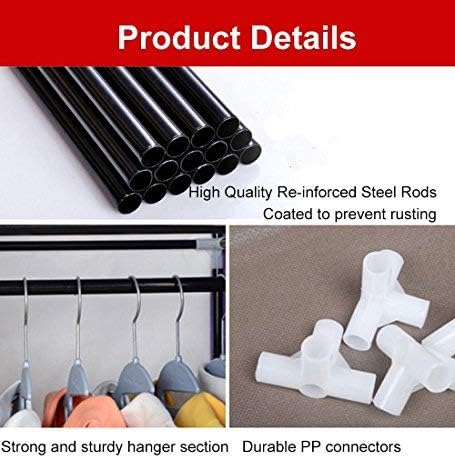 Portable Wooden  Wardrobe Closet Clothes Organizer No-Woven Fabric Cover with Storage Shelves, 2 Hanging Sections Cabinet Closet