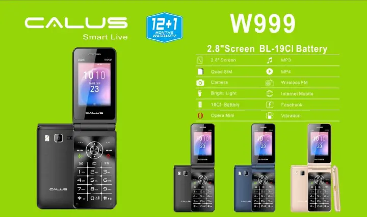 CALUS W999 QUARD SIM FOUR SIM CARD SLOT TYPE-C CHARGER SCREEN 2.8’’ 2500MAH CAMERA TORCH VIBRATION WIRELESS FM RADIO MP3/MP4 FOLD PHONE KABAMBE FLIP PHONE BUTTON MOBILE PHONE
