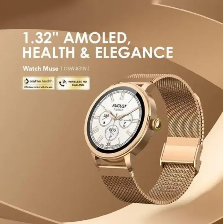 ORIGINAL ORAIMO SMART WATCH OSW-831N SCEEN 1.32’’ AMOLED HEALTH & ELEGANCE WIRELESS HD CALLING WITH 2 FREE WATCH STRAPS 1 YEAR WARRANTY