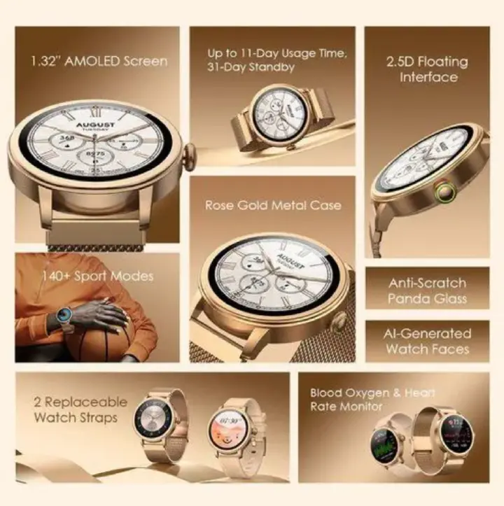 ORIGINAL ORAIMO SMART WATCH OSW-831N SCEEN 1.32’’ AMOLED HEALTH & ELEGANCE WIRELESS HD CALLING WITH 2 FREE WATCH STRAPS 1 YEAR WARRANTY