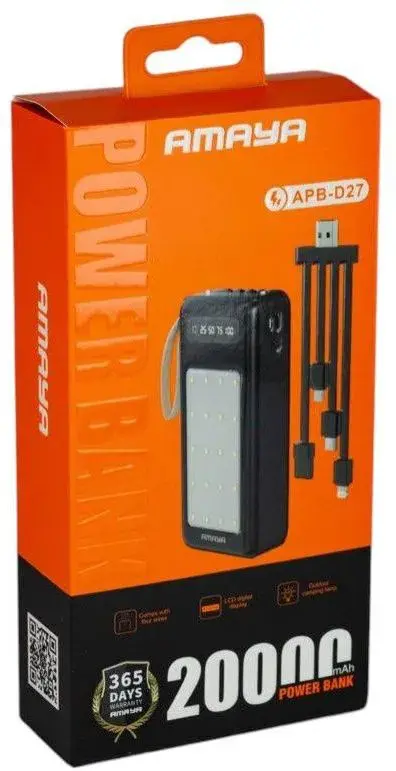 Amaya APB-D27 20000mAh Power Bank with detachable 4 cables and outdoor camping lamp APB - D27 Powerbank