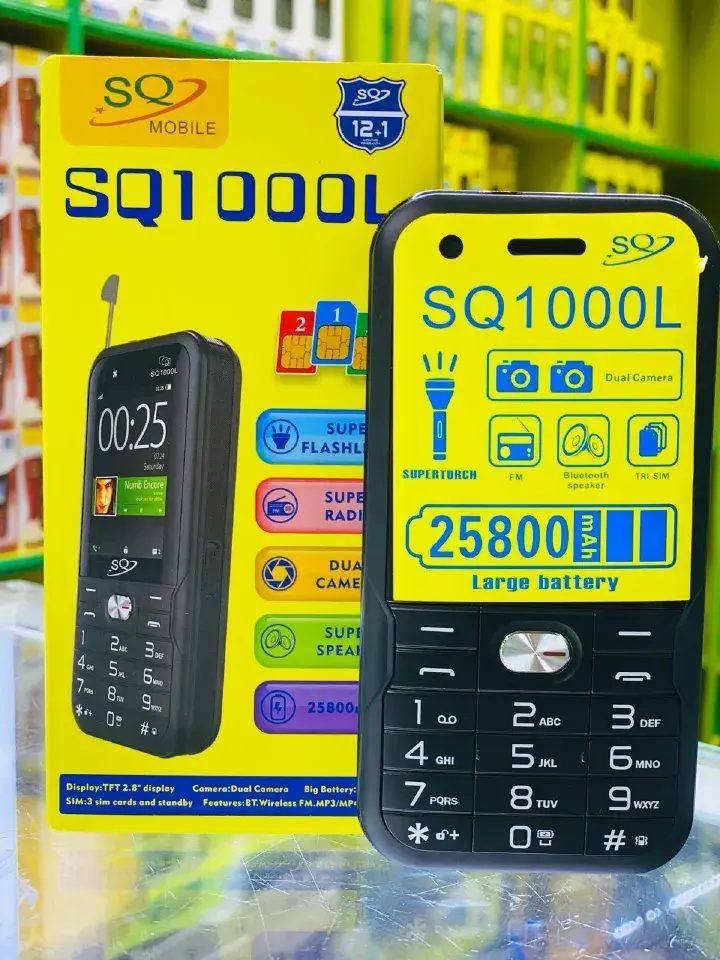SQ 1000L Feature Phone Powerbank Phone 25800mAh Large Battery Bluetooth speaker Music Property Kabambe Triple SIM Card Wireless FM Radio Dual camera Super Torch Mobile