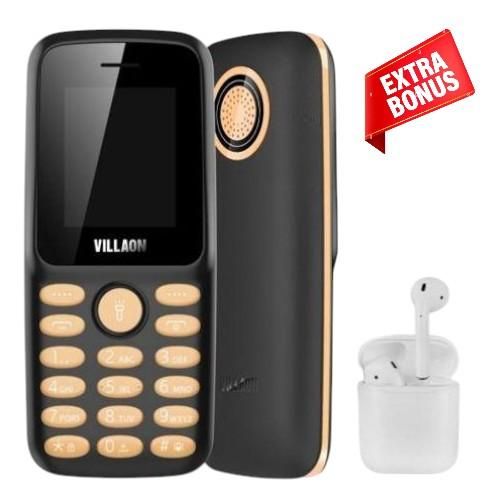 VILLAON V110, 1.77" Kabambe, Wireless FM, Camera, Bright Touch, Facebook, 1000mAh (Dual Sim) + I12 Pods -Black