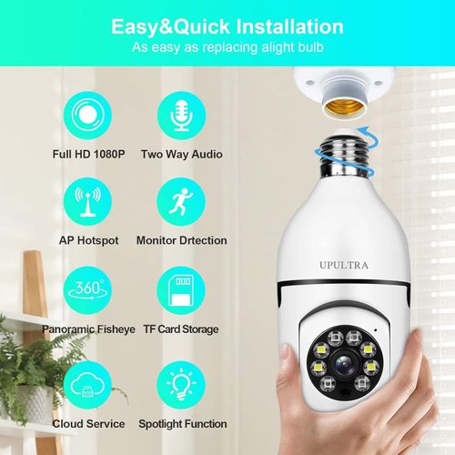 Light Bulb Security Camera,1080P Wireless Light Bulb Camera for Pet Camera, 360 ° PTZ Light Socket Camera with Motion Detection Auto Tracking