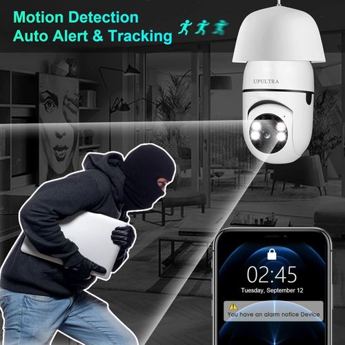 Light Bulb Security Camera,1080P Wireless Light Bulb Camera for Pet Camera, 360 ° PTZ Light Socket Camera with Motion Detection Auto Tracking