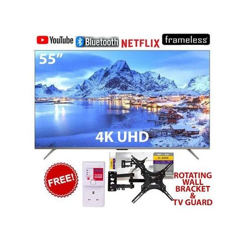 Vitron HTC5568US 55" Inch Frameless Bluetooth Enabled, Wi-Fi Connectivity, 4KUHD Smart Android TV, Inbuilt Decoder(1 Year Warranty)+FREE TVGUARD+BRACKET