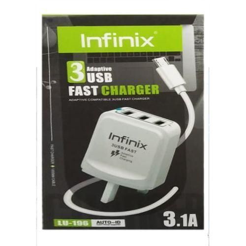 Infinix 3.1A 3USB QUICK ADAPTIVE CHARGER FOR SMARTPHONE