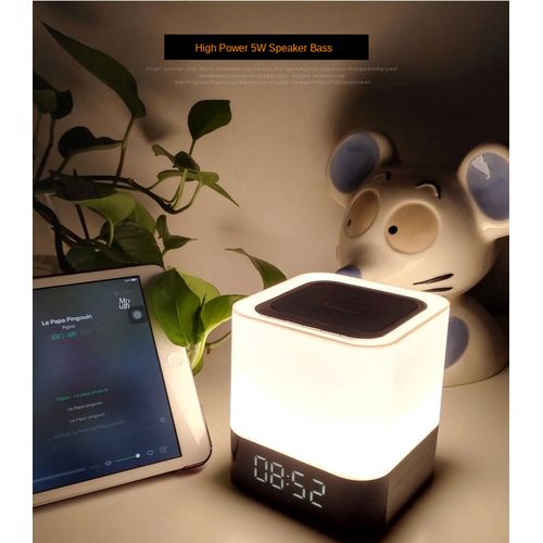 Barksdale Bluetooth Speaker Table Square Bedside Rechargeable Touch-Sensitive Warm White Night Light Touch Lamp Cube Clock LED Alarm
