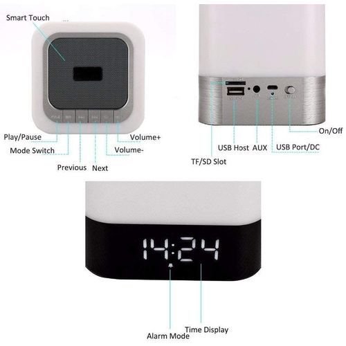 Barksdale Bluetooth Speaker Table Square Bedside Rechargeable Touch-Sensitive Warm White Night Light Touch Lamp Cube Clock LED Alarm