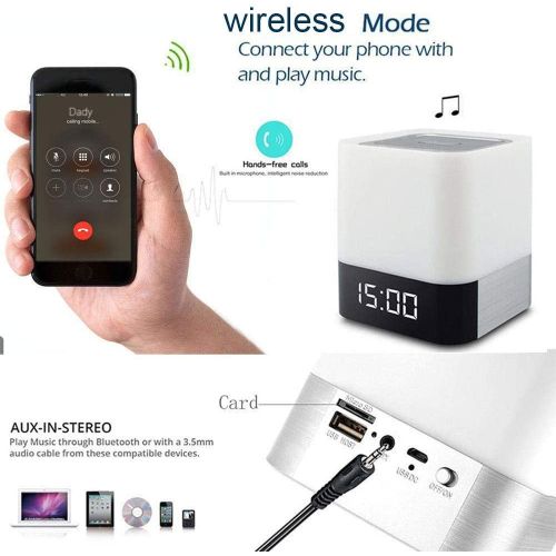 Barksdale Bluetooth Speaker Table Square Bedside Rechargeable Touch-Sensitive Warm White Night Light Touch Lamp Cube Clock LED Alarm