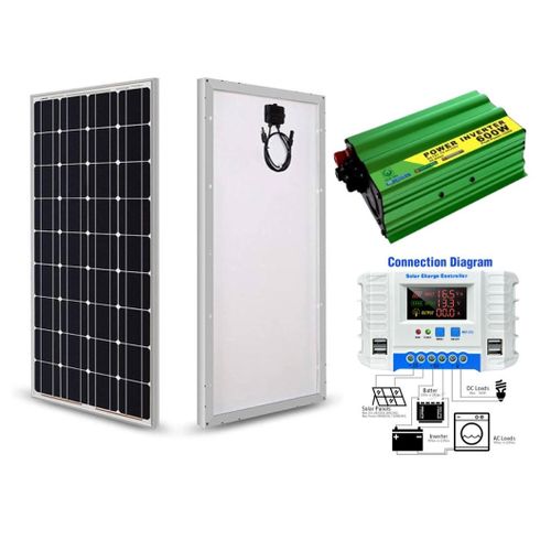 Solarmax 200W Solar Panel All Weather 25 Years Warranty Mono Crystalline 200 W Solar Panel + 600W Inverter DC to AC Solar Power Inverter + 20AH Solar Charge Controller Solar Regulator