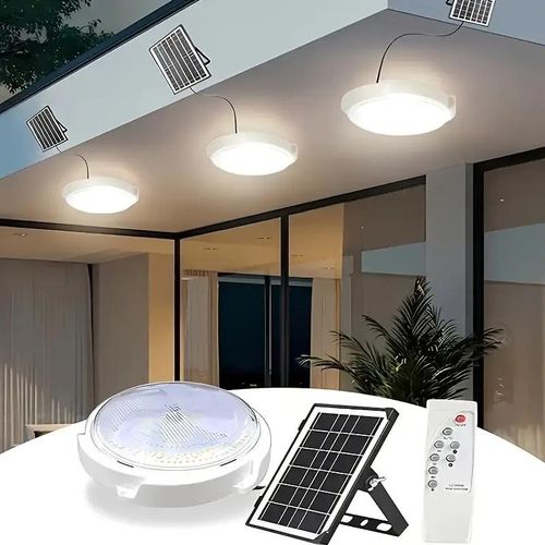 JSOT Intelligent 100Watts Solar Powered Ceiling Light - Remote Control, Sensor Light, Timing Function, Auto-On/Off, Energy-Efficient, Waterproof, Perfect for Home Porch, Courtyard