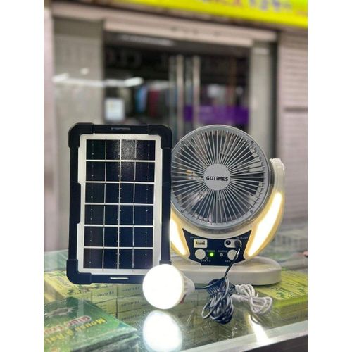 GDTIMES 6inch Solar fan with solar panel, USB rechargeable fan 180° rotation cooling 2 speed fan with Led Light