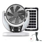 GDTIMES 6inch Solar fan with solar panel, USB rechargeable fan 180° rotation cooling 2 speed fan with Led Light