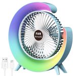 Desk Fan with LED Light,5 Color Modes Portable Table Fan 180° Tilt,USB Rechargeable Fan,Quiet Cooling Fan for Bedroom Office Outdoor Camping Fan